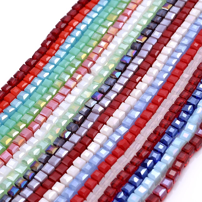 1 Strand 4mm Crystal Glass Beads Faceted Sqaure Beads Loose Spacer Beads for Jewelry Making Bracelet Necklace Accessories