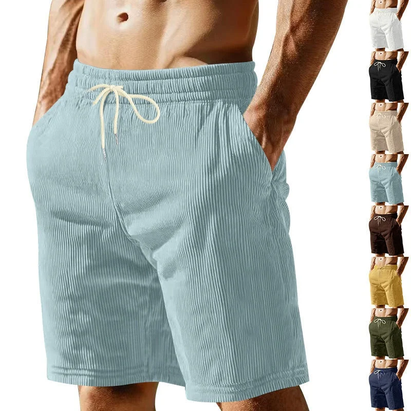 

New Summer American Retro Corduroy Sports Men's Casual Beach Shorts Simple Style Five-Point Male Beach Short Pants