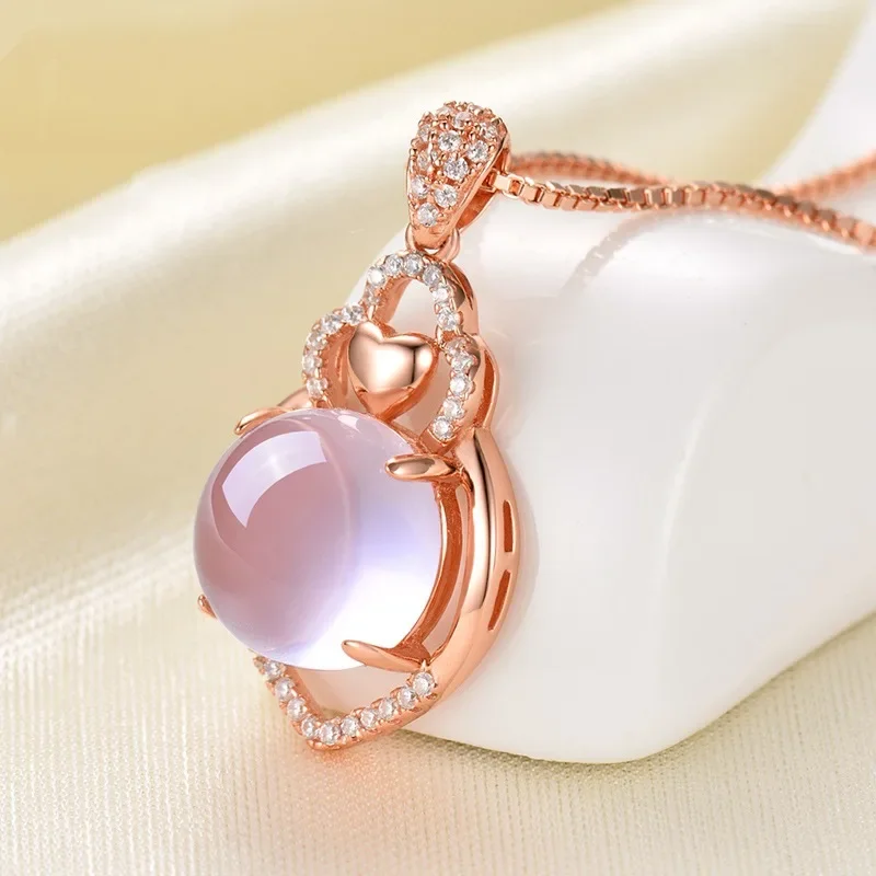 Drop Shipping Jewelry Rose Gold Color Love Powder Crystal CZ Crystal Heart Pink Opal Necklace for Women Girls Choker