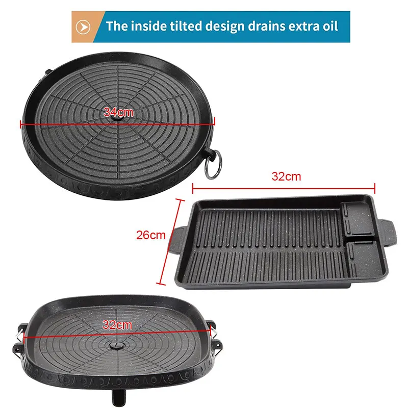 Imagem -02 - Smokeless Bbq Grill Pan com Superfície Revestida Maifan Placa de Churrasco Antiaderente Interior e Exterior Grelhar Estilo Coreano