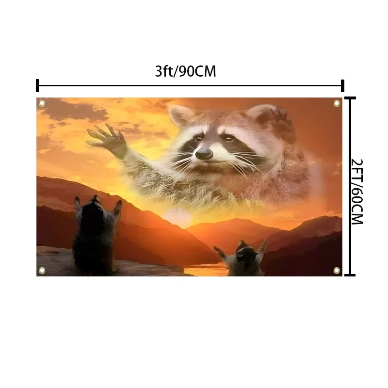Interesting and vibrant raccoon sunset flag, 3x5fts 2x3fts indoor and outdoor decoration, decorative tapestry