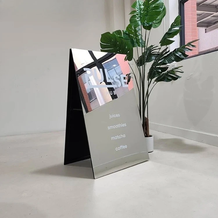 Mirrored Sandwich Board Stainless Steel A-Frame Pavement Advertising Board Outdoor Stand A Frame Sidewalk Sign For Business