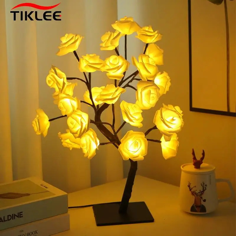 Creative Rose flower Night Lamp Desktop Nightlight Boys and Girls Holiday Gift Decorative Night Lamp Bedroom Bedside Table Lamp