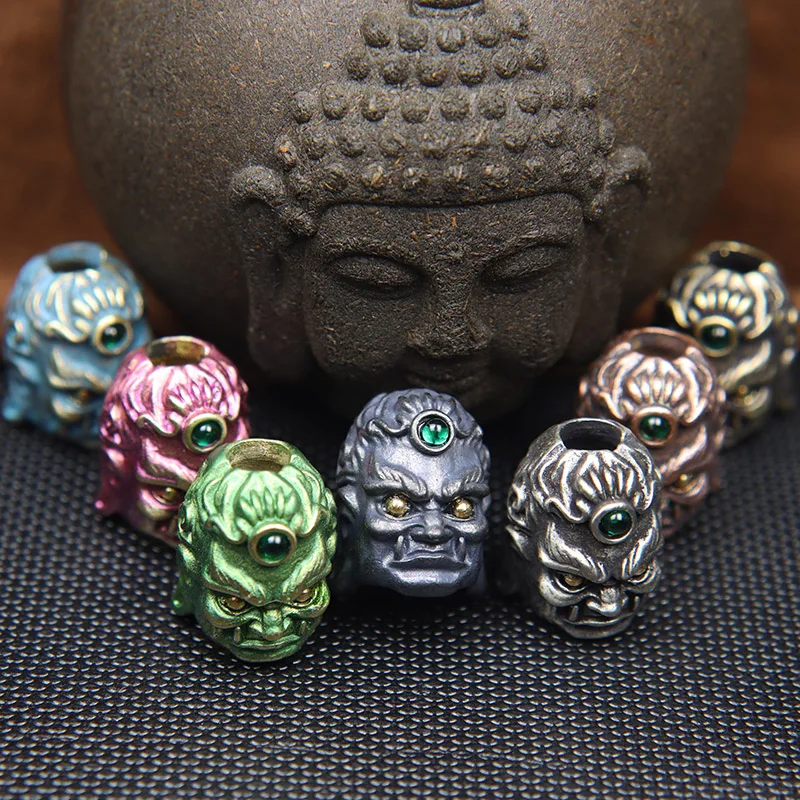 Brass Fudo Buddha Head Sculpture EDC Knife Beads Jewelry DIY Paracord Woven Lanyard Charms Accessories Outdoor Tool Decorations