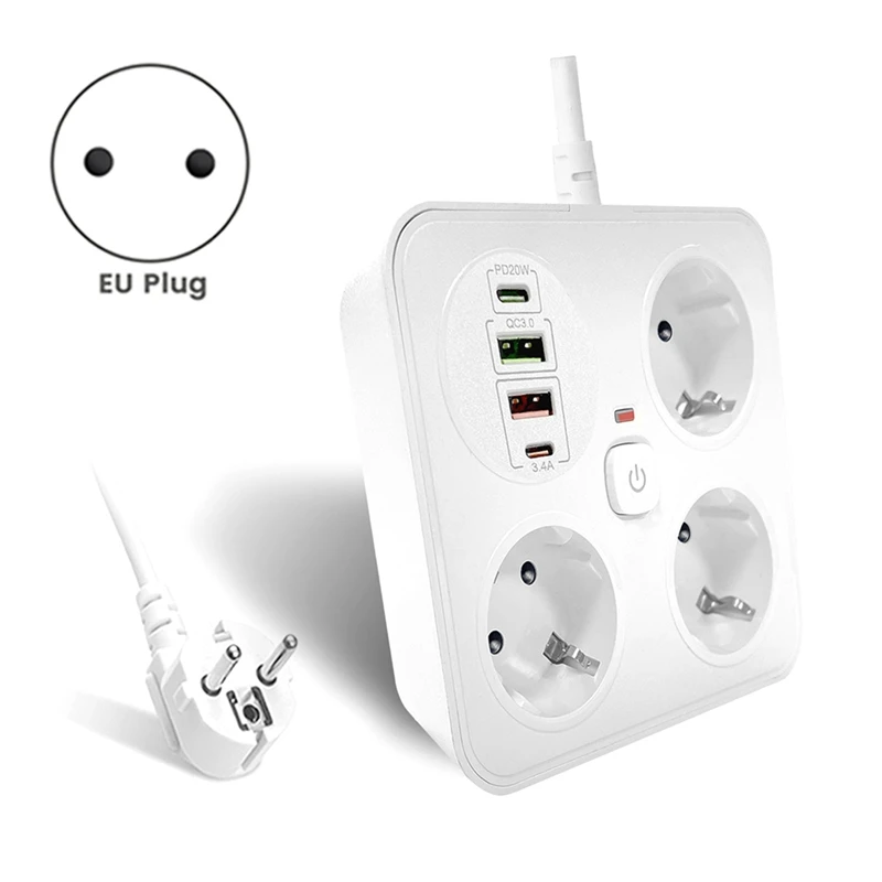 ABGR-3AC منفذ Multitap قطاع الطاقة 2 نوع C تمديد الحبل مقبس كهربائي المنزل مكتب عرام شبكة حامي الاتحاد الأوروبي التوصيل