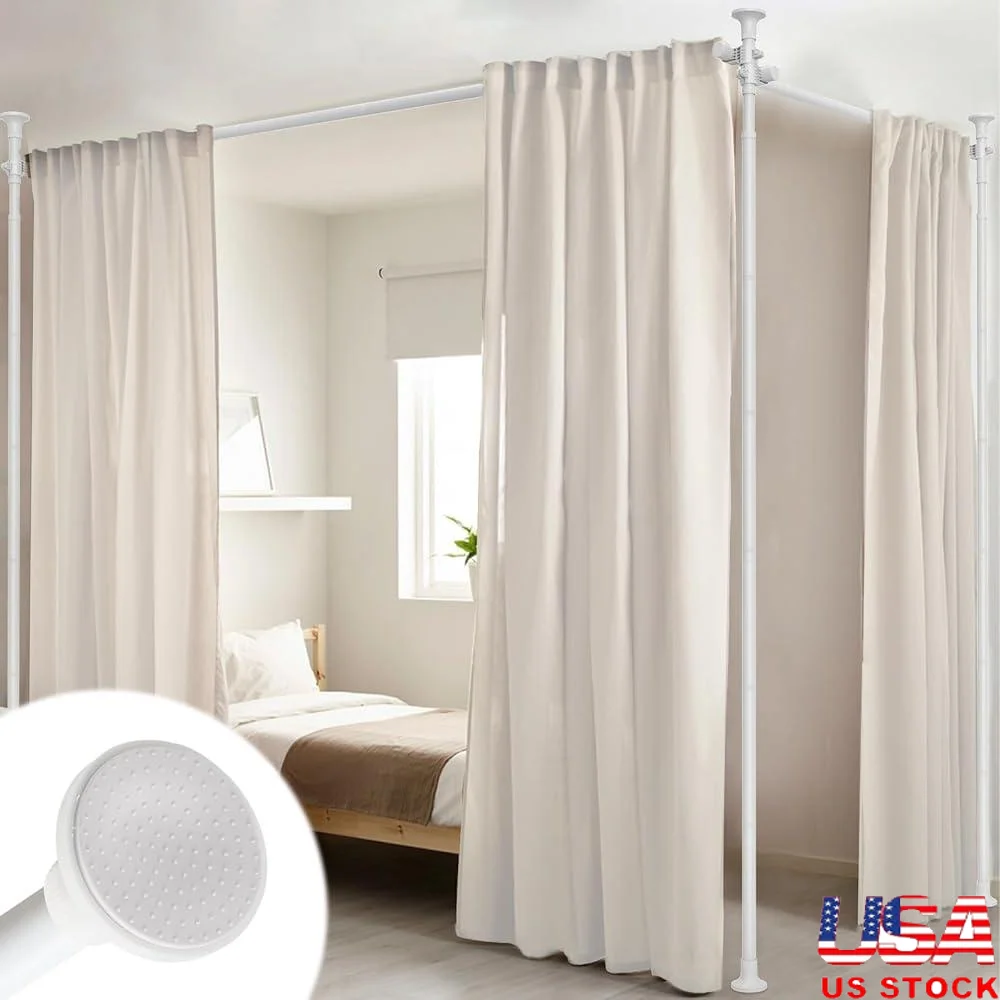 

No Drilling Room Divider Tension Curtain Rod Heavy Duty Adjustable Floor to Ceiling 28-114in Portable Easy Setup Non-Damaging