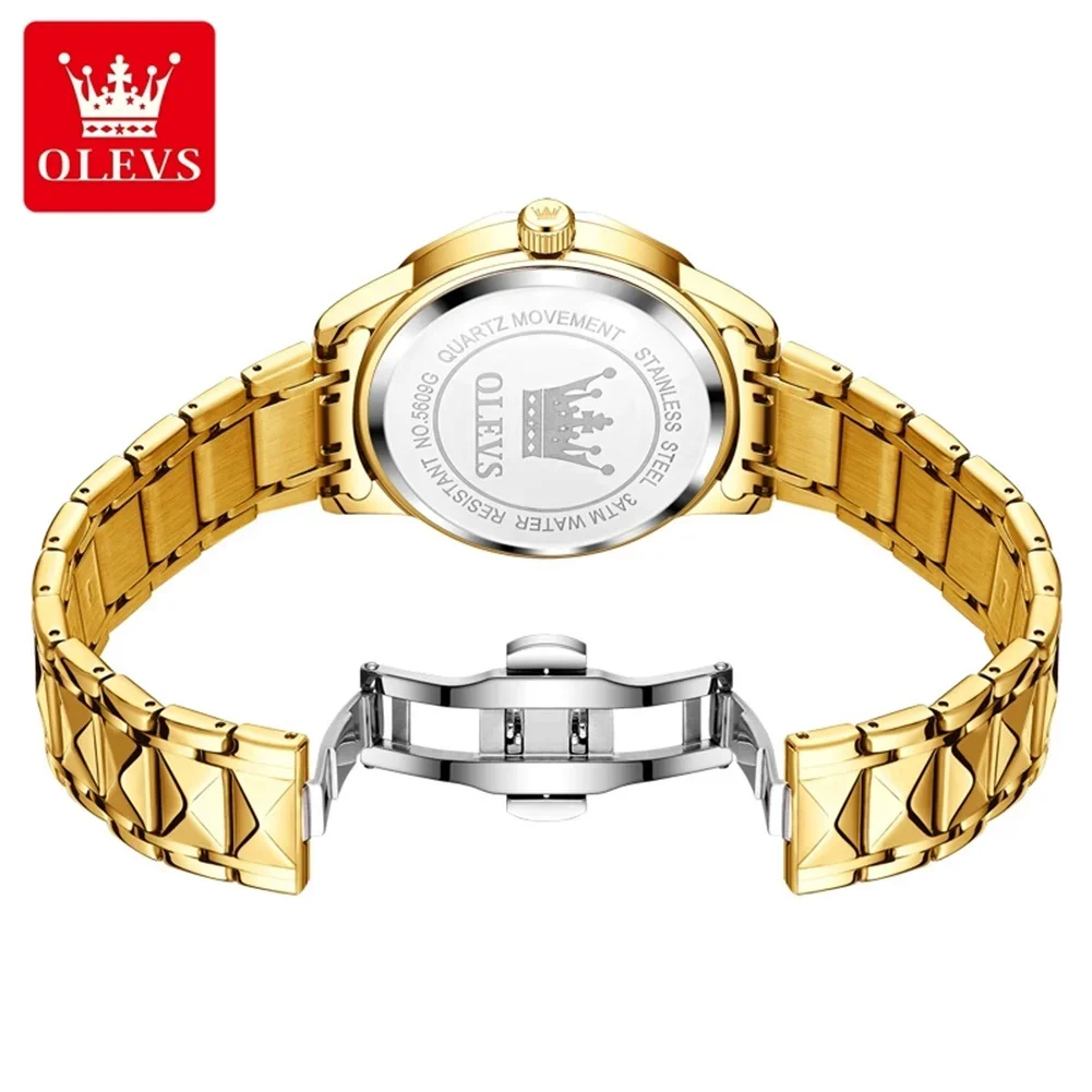 OLEVS 5609 Original Quartz Watch for Men Fashion Diamond Shaped Mirror Dual Calendar Waterproof Stainless Steel Men's Wristwatch