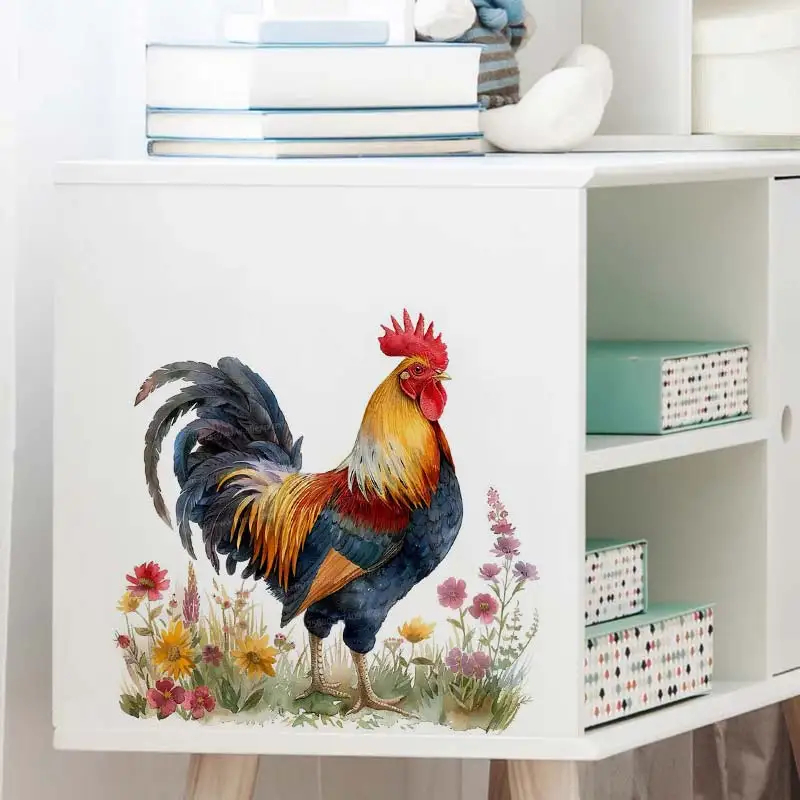 Color Watercolor Rooster Animal Farm Wall Sticker Living Room Decor Cabinet Refrigerator Home Decor Vinyl Decal Stickers S440