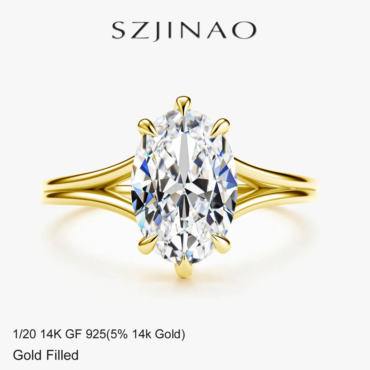 4.5CT Oval Moissanite Ring Real 14K Gold Filled Au585 Wedding Band Jewelry for Women GRA Certified Contains 5% 14K Gold Durable