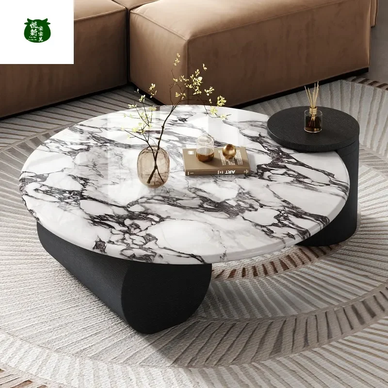 French Style Round Marble Coffee Table Light Luxury Italian Minimalist Design High End Small Apartment Living Room Furniture