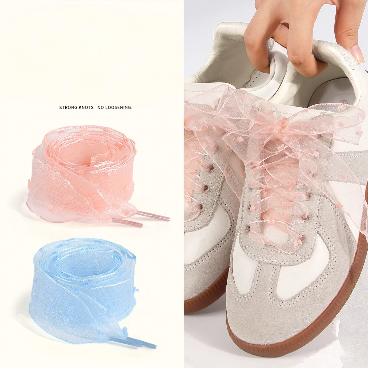 Laços de sapato de chiffon de organza de renda transparente de organza ampliada de 2,5 cm de largura para calçados de estilo de vida