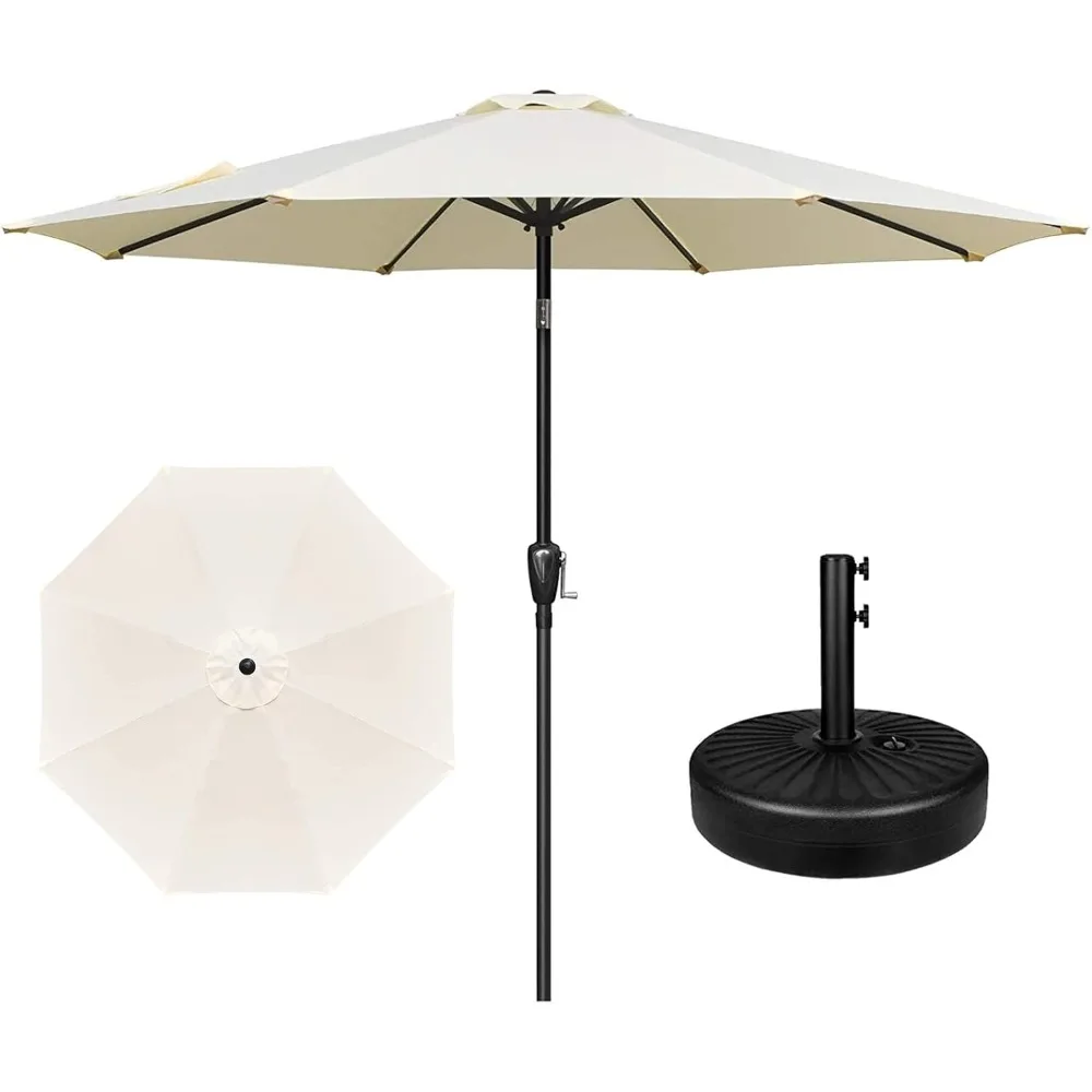 

9' Patio Umbrella with 50lbs 20" Capacity Fillable Heavy Duty Round Base, 8 Sturdy Ribs,UV resistant sunshade umbrella