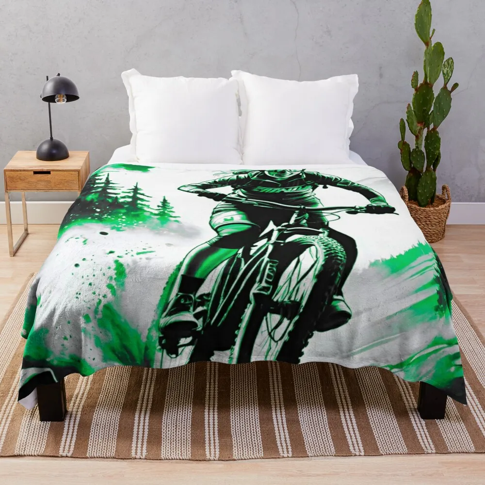 

Dynamic Trailblazer: Vibrant Green and Black MTB Racer Throw Blanket Blankets Sofas Of Decoration Luxury Thicken Blankets