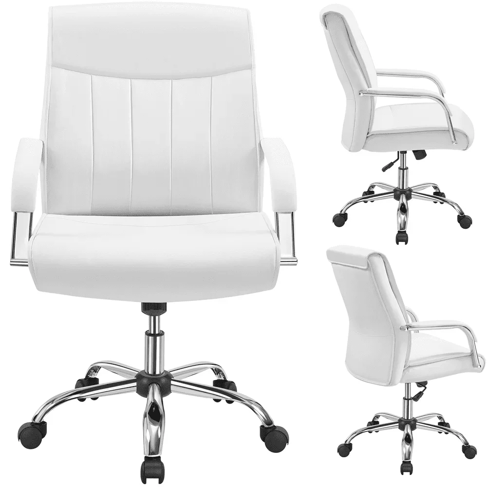 Executive-Chaise de Bureau Rembourrée à Dossier Moyen, avec Accoudoir, Réglable, pour Ordinateur, Résistante à la 360, en Cuir