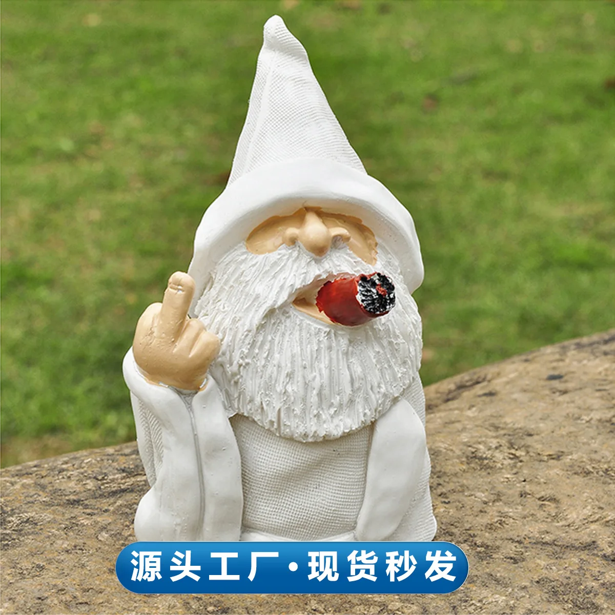 

American Style Middle Finger Smoking Garden Gnome - Unique Resin Figurine, Edgy Dwarf Statue for Patio Decor