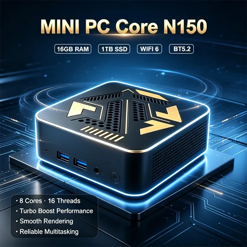 Intel Core N150 High Performance Mini PC Windows 11 16GB RAM HD Output Compact Desktop Computer For Office Gaming Home Use
