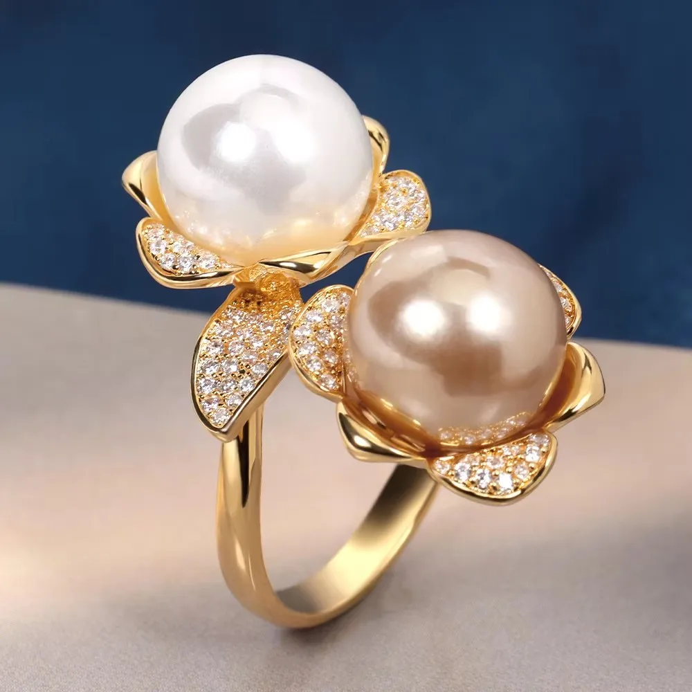 JEWEL Talk Original design Brand Adjustable Pearl Ring Women's Cubic Zirconia sparkling Crystal beautiful bridal jewelry ring