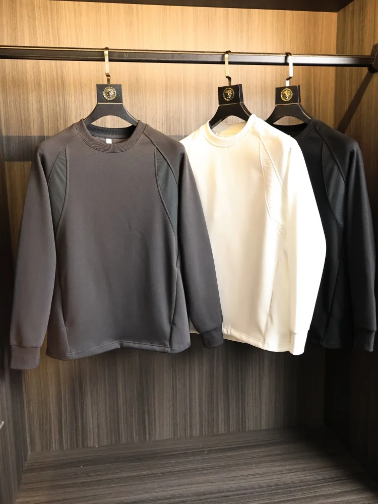 

Loose Fit Men's Long Sleeve Hoodie Spring Fashion Urban Style Pure Color Versatile Comfortable Breathable V-Neck Crew Neck