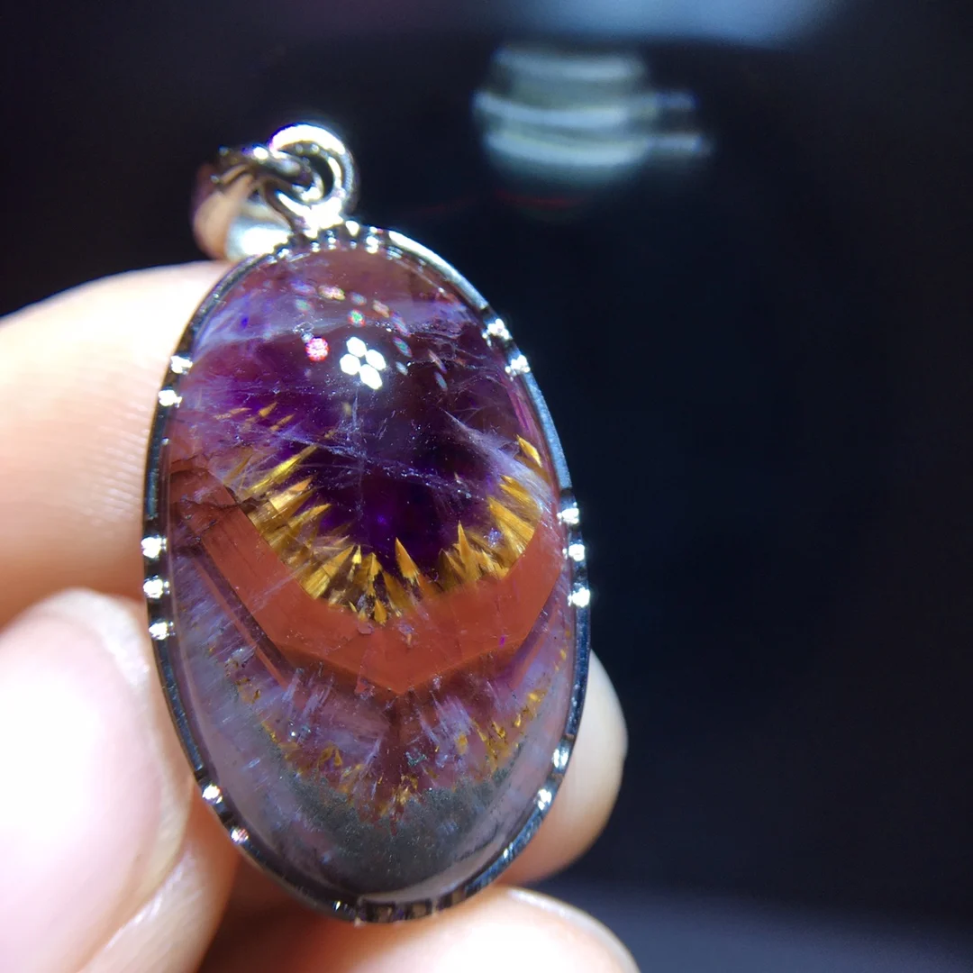 

Natural Cacoxenite Red Auralite 23 Pendant Rutilated 24/14.5/5.8mm Oval 925 Sterling Silver Beads Jewelry AAAAA