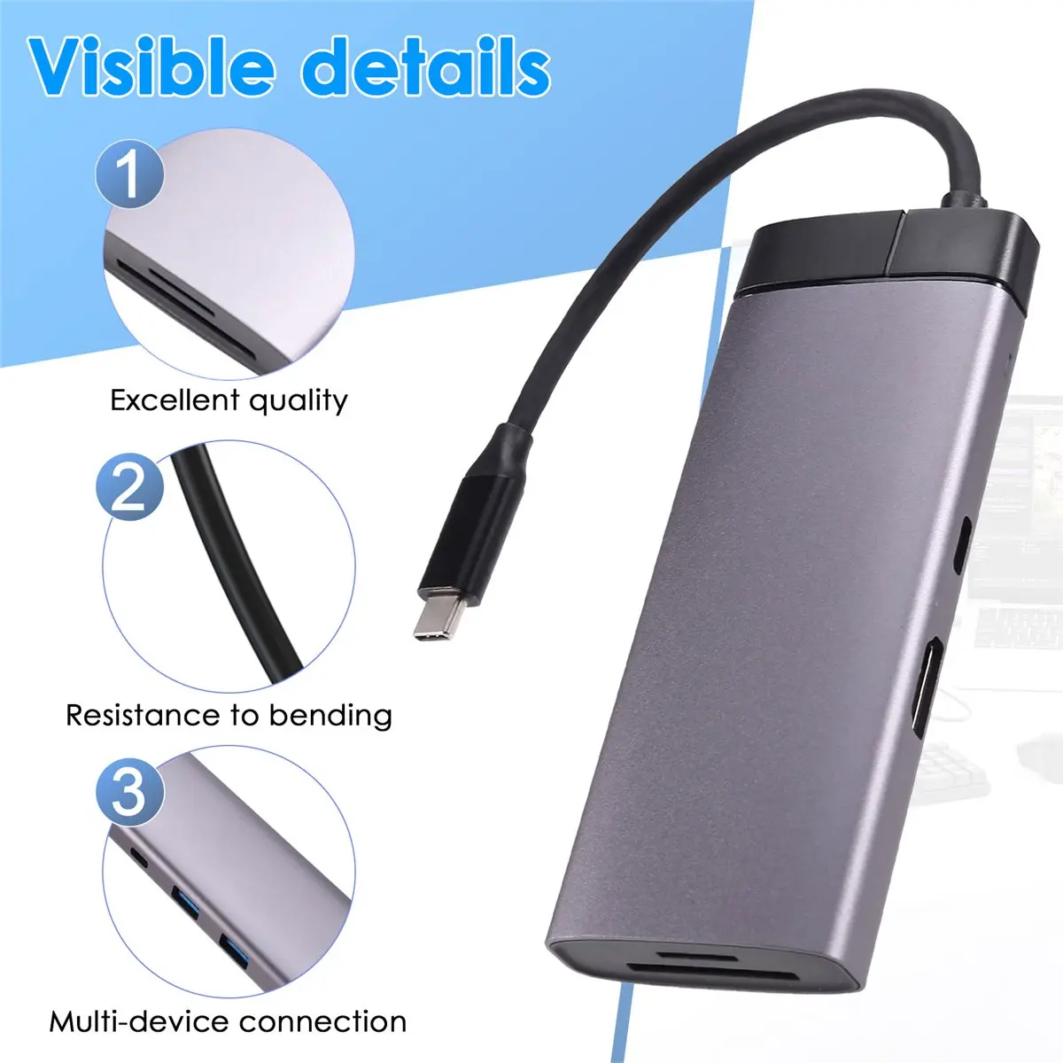DT81 USB C HUB Type C to HDMI-Compatible 7 in 1 4K 30HZ Type C Docking Station for Lenovo Xiaomi Air Macbook Air M1 Adapter