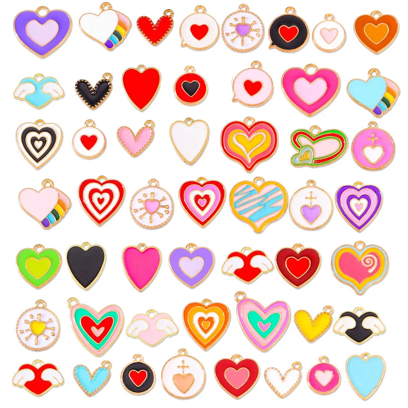 

50Pcs Rainbow Colour Kawaii Wings Heart Pendant Alloy Enamel Mixed Style Jewellery Making Accessories Set DIY Earrings Material