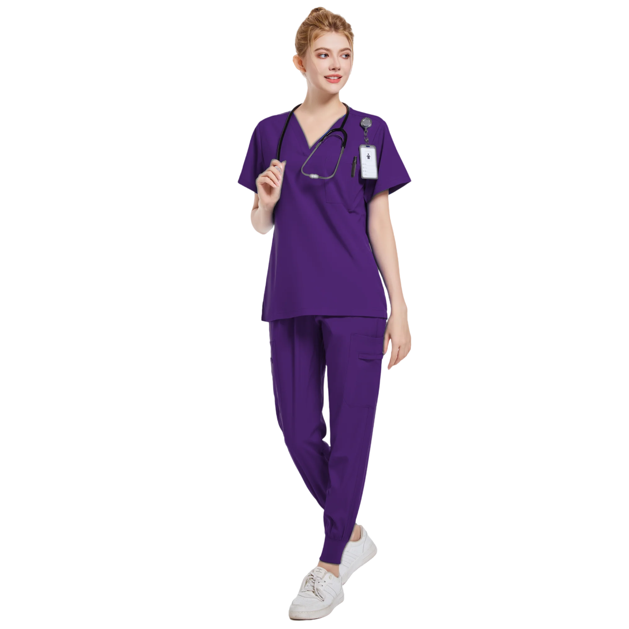 Uniformes Médicos Hospitalares para Mulheres, Blusa de Enfermeira Spandex, Esfoliantes Femininos, Spa Work Wears, Scrubs Jogger Set