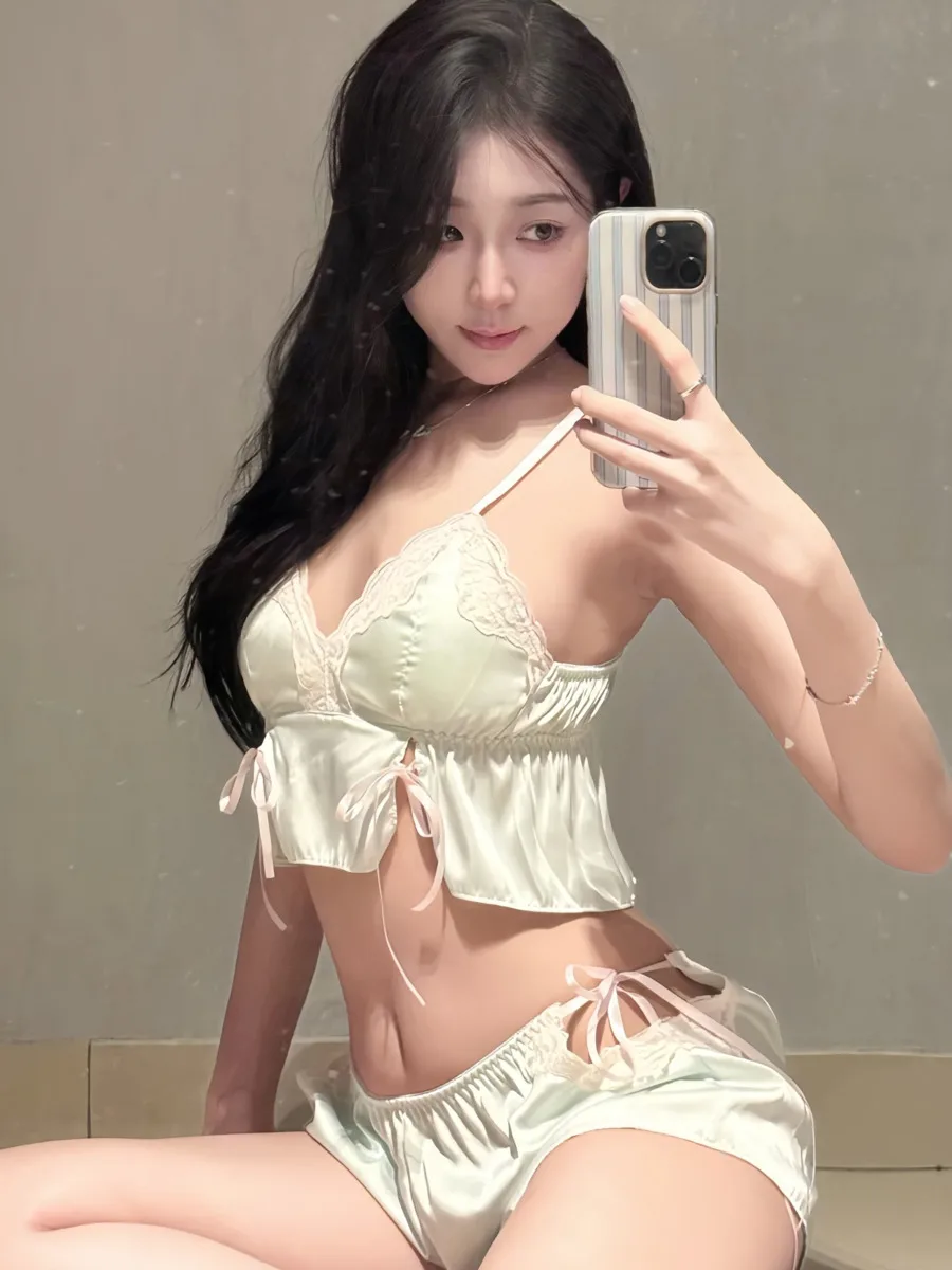 

Girl's Private Room Camisole Shorts Set Pure Desire Sweet Sexy Homewear With Chest Pads Shorts Sets Suspenders Sleeveless 00MF