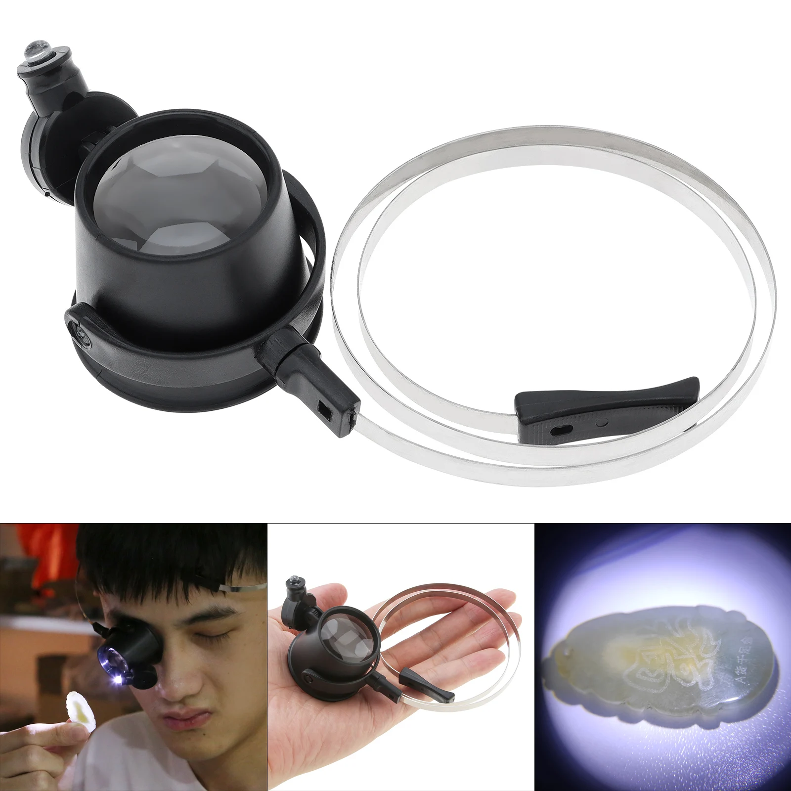 Lente d'ingrandimento 15X con luci a LED ABS regolabile indossabile senza occhielli lente d'ingrandimento per occhi singoli lente d'ingrandimento per la riparazione