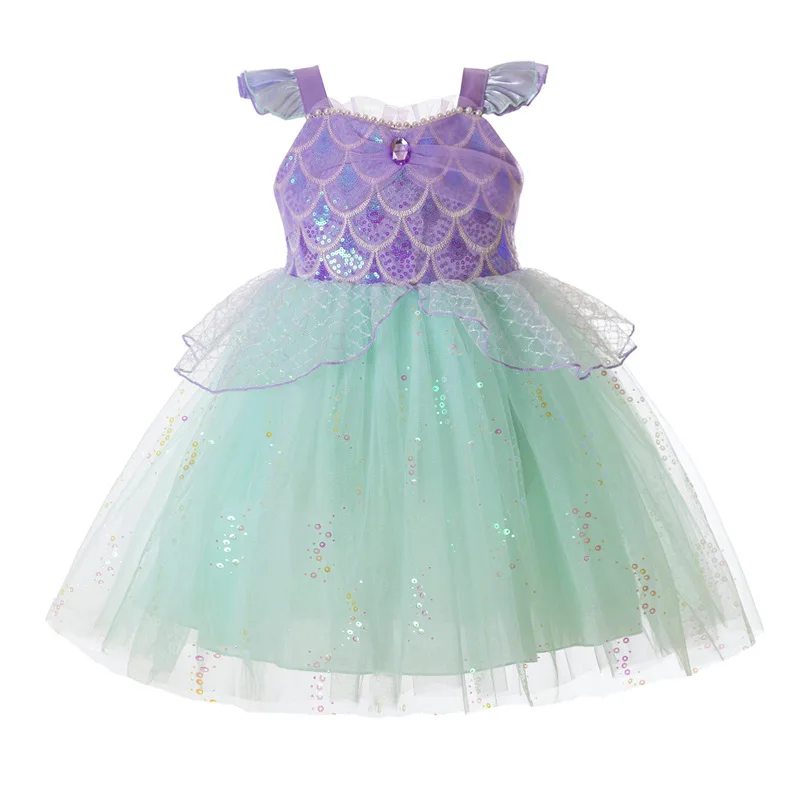 

THEEPER Girls Little Mermaid Costume Sequin Flutter Sleeve Princess Tulle Tutu Dress, Birthday Party Halloween Dress Up Outfit