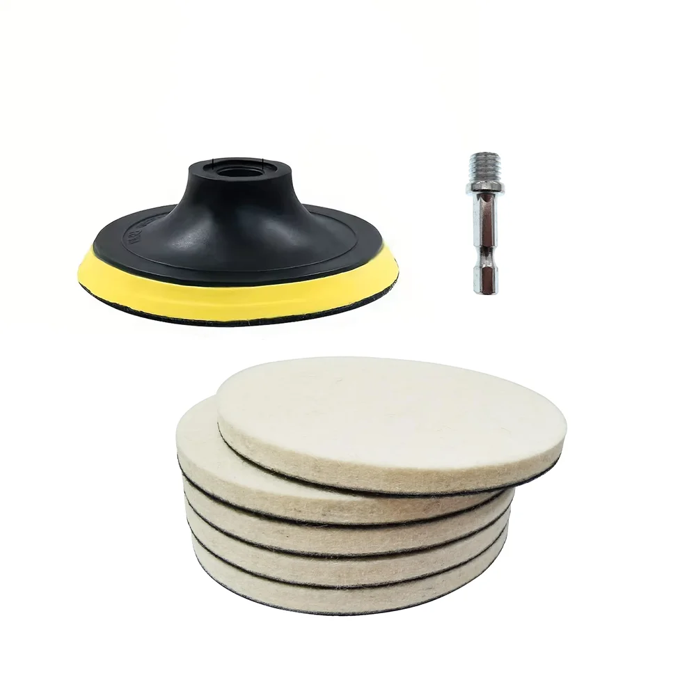 3/4/5 Zoll Wollfilz-Polierpads-Set 5/7 Stück mit Klett-Schleifpad M10-Adapter zum Polieren, Schleifen und Wachsen von Autos – Detail 1