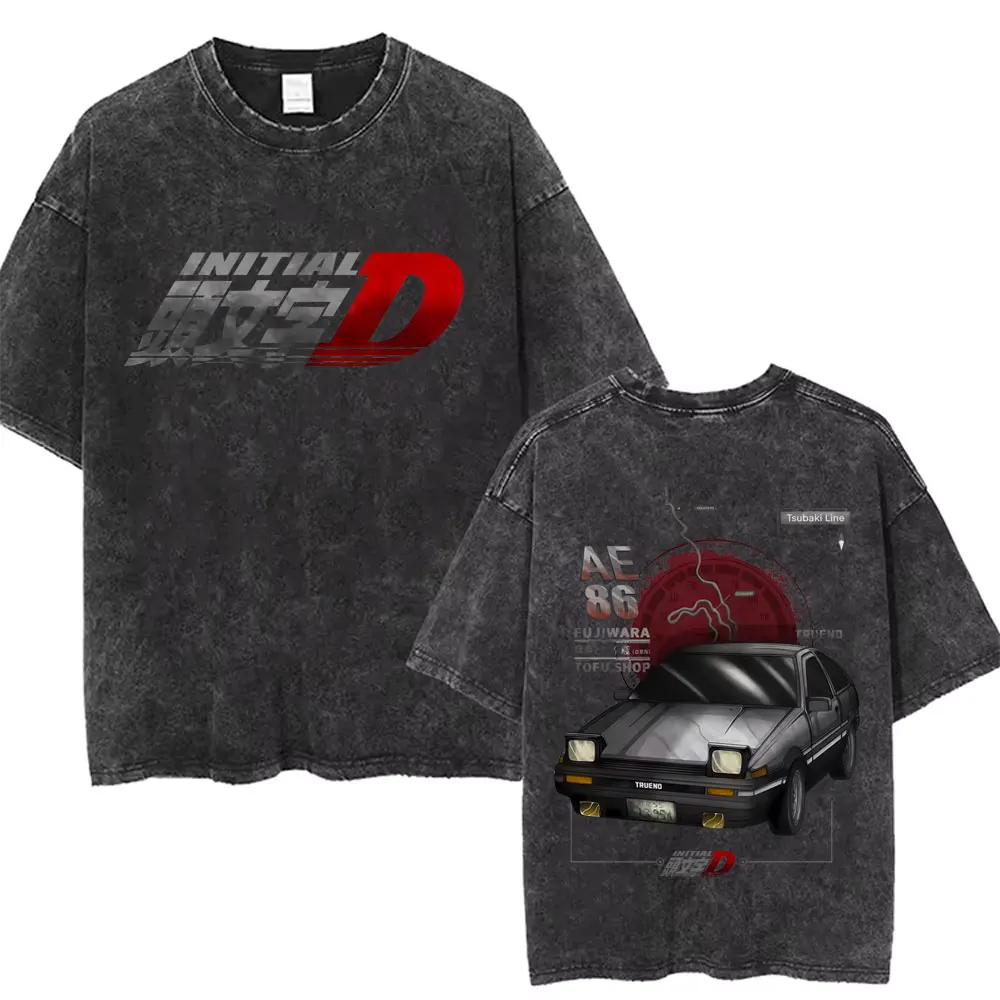 

Anime Initial D Drift AE86 Washed Vintage T-shirts Fujiwara Takumi Graphic T Shirts Men Women Cotton Casual Oversized T-shirt