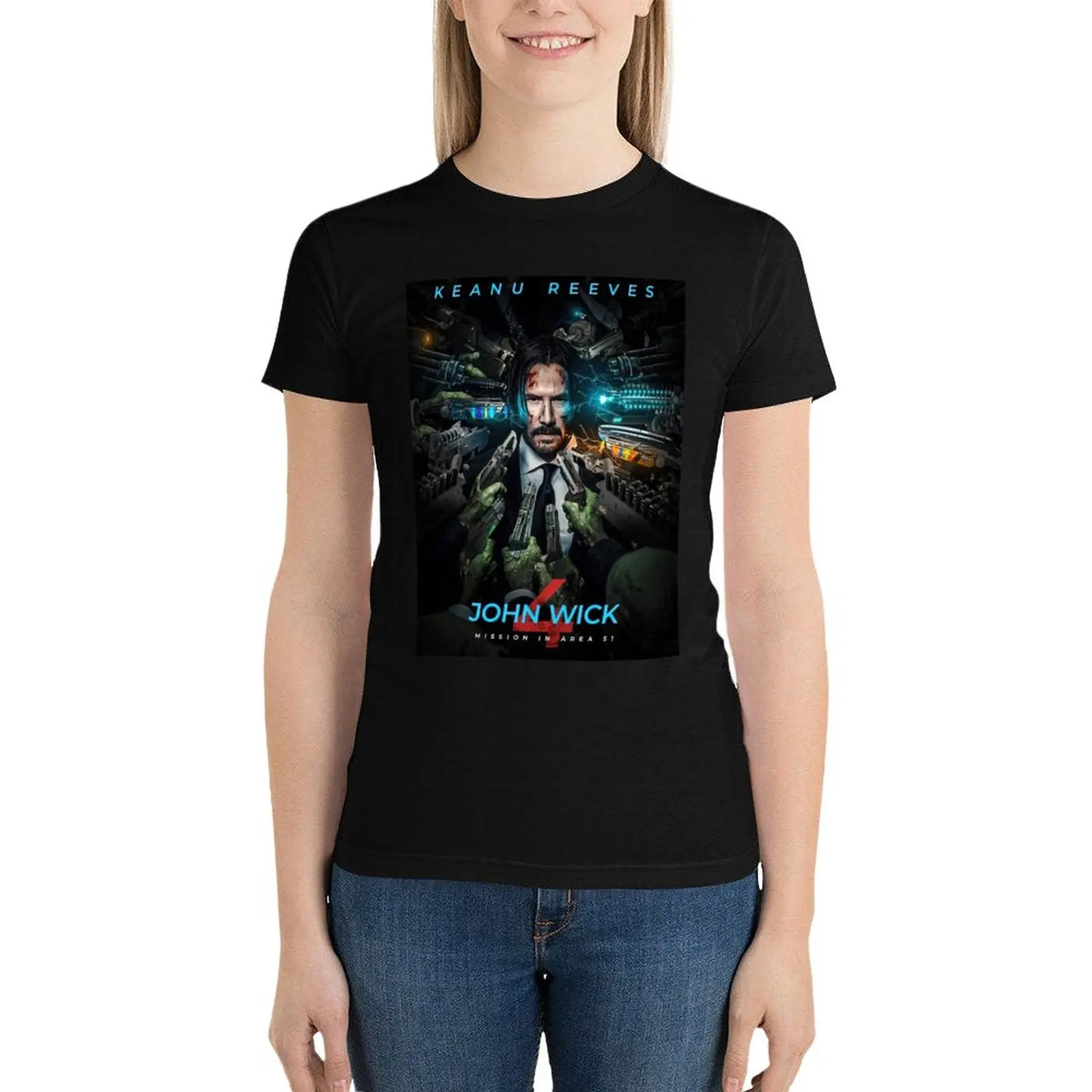 Keanu Reeves - John Wick Mission In Area T-Shirt tops Short sleeve tee Women's summer blouses 2024