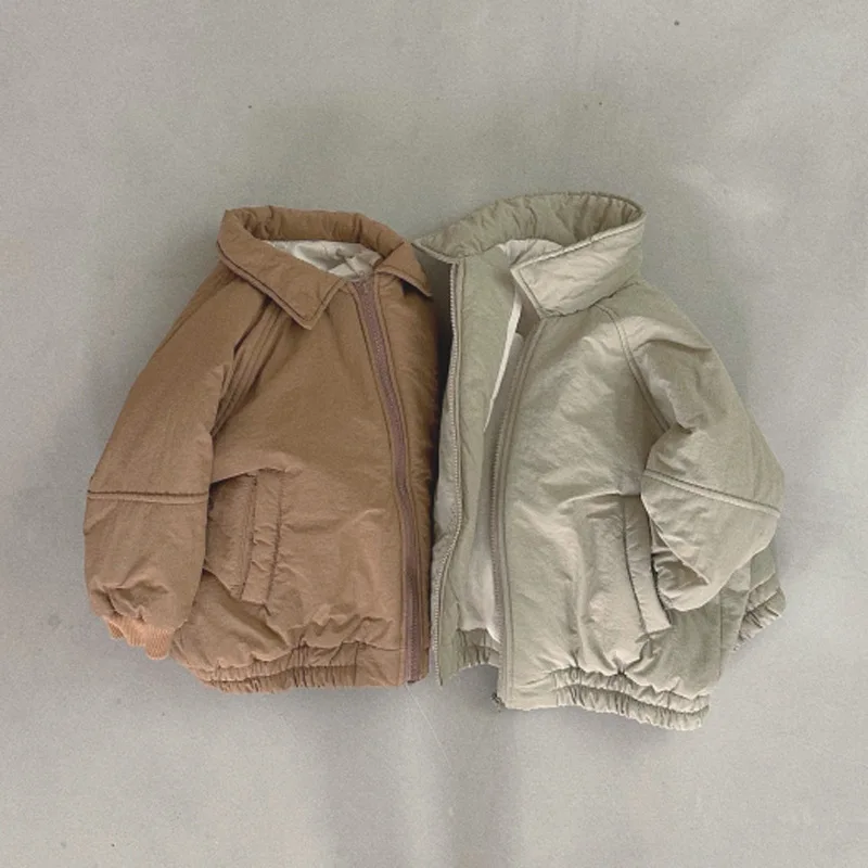 

2025 Winter Clothes New Jackets For Boys And Girls Solid Colour Lapel Zip Cardigan Jacket Long Sleeve Cotton Clothes