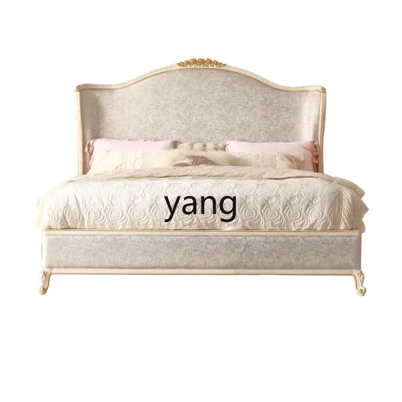 LTT French pastoral retro fabric solid wood bed European carved villa master bed