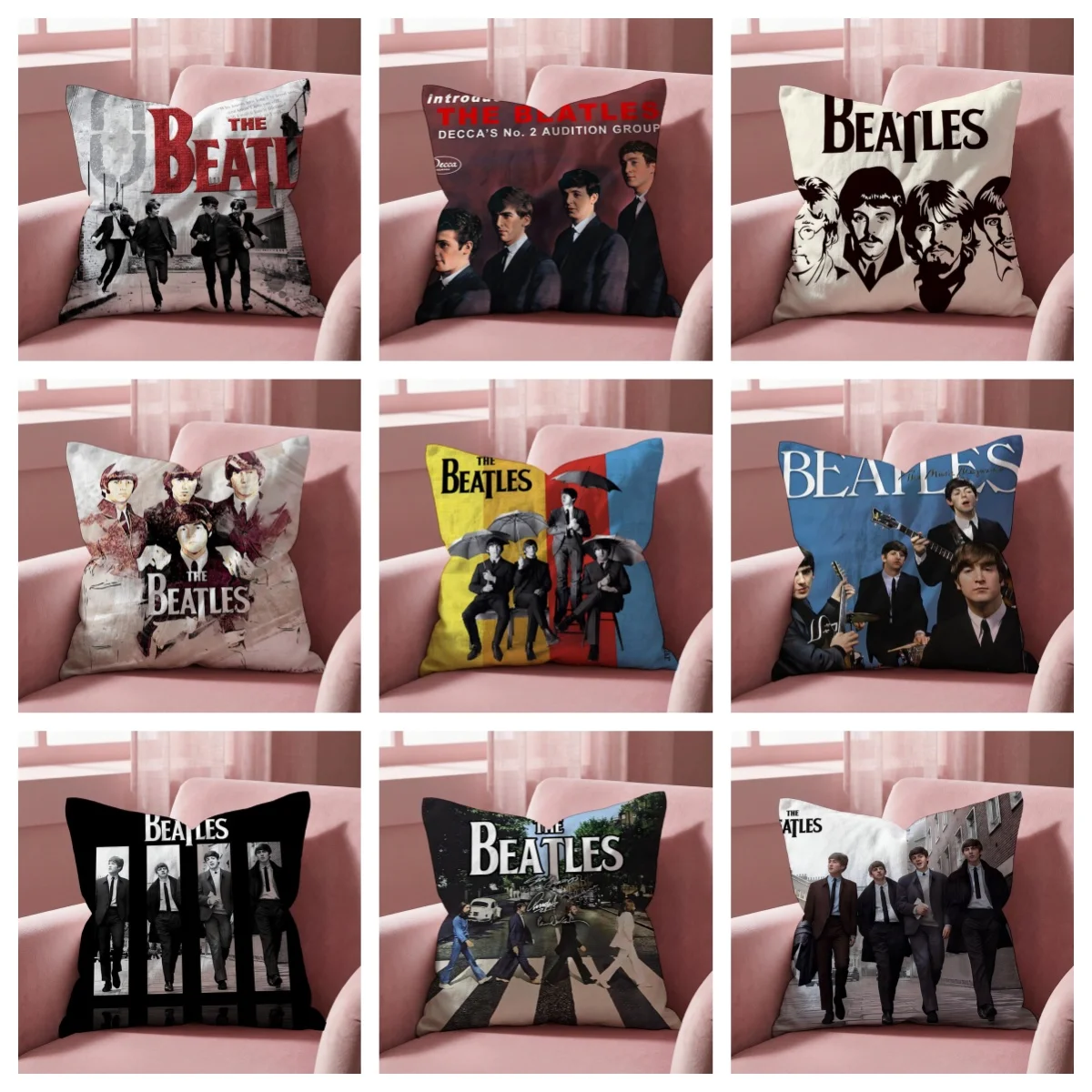 1pc The Beatles Band Pillow Cover, Polyester 2D Double-Sided Print, Abbey Road & Retro Album Art, Rock Fan Home & Car Decor Gift