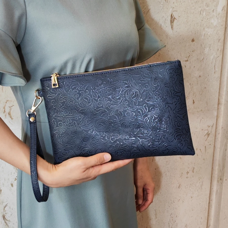 Vintage-Reliefmuster Damen-Clutches Handy-Umschlagtasche PU-Leder Damenhandtasche Geldbörse Bolsa Feminina – Detail 3