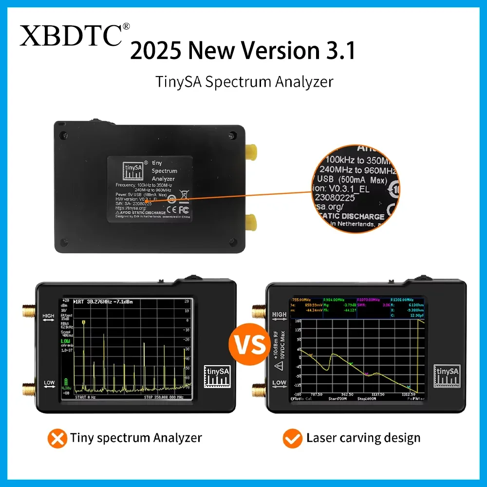 

Upgraded V0.3.1_E Handheld Tiny Spectrum Analyzer TinySA 2.8" Touch Screen 100kHz to 960MHz with ESD Proteced Spectrum Analyzers