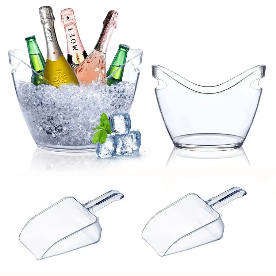 

Tubs for Parties Plastic Ice Bucket for Cocktail Bar Clear Acrylic Wine Bucket with Scoops Drink Bucket Cooler for Chiller Bin f