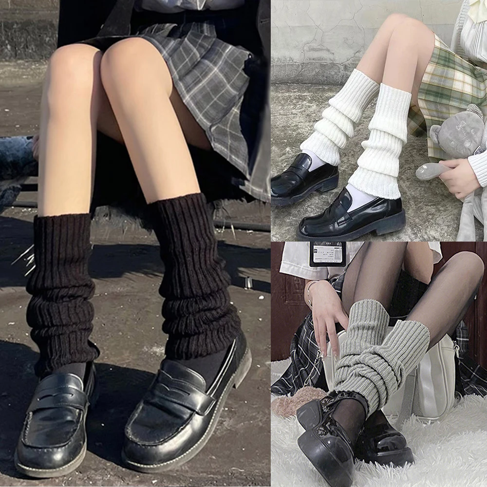 

Winter Warm Knitted JK Sock Sleeves For Women Solid Color Casual Long Leg Sleeve Lolita Pile Up Socks Short Boot Cuffs Sock NEW