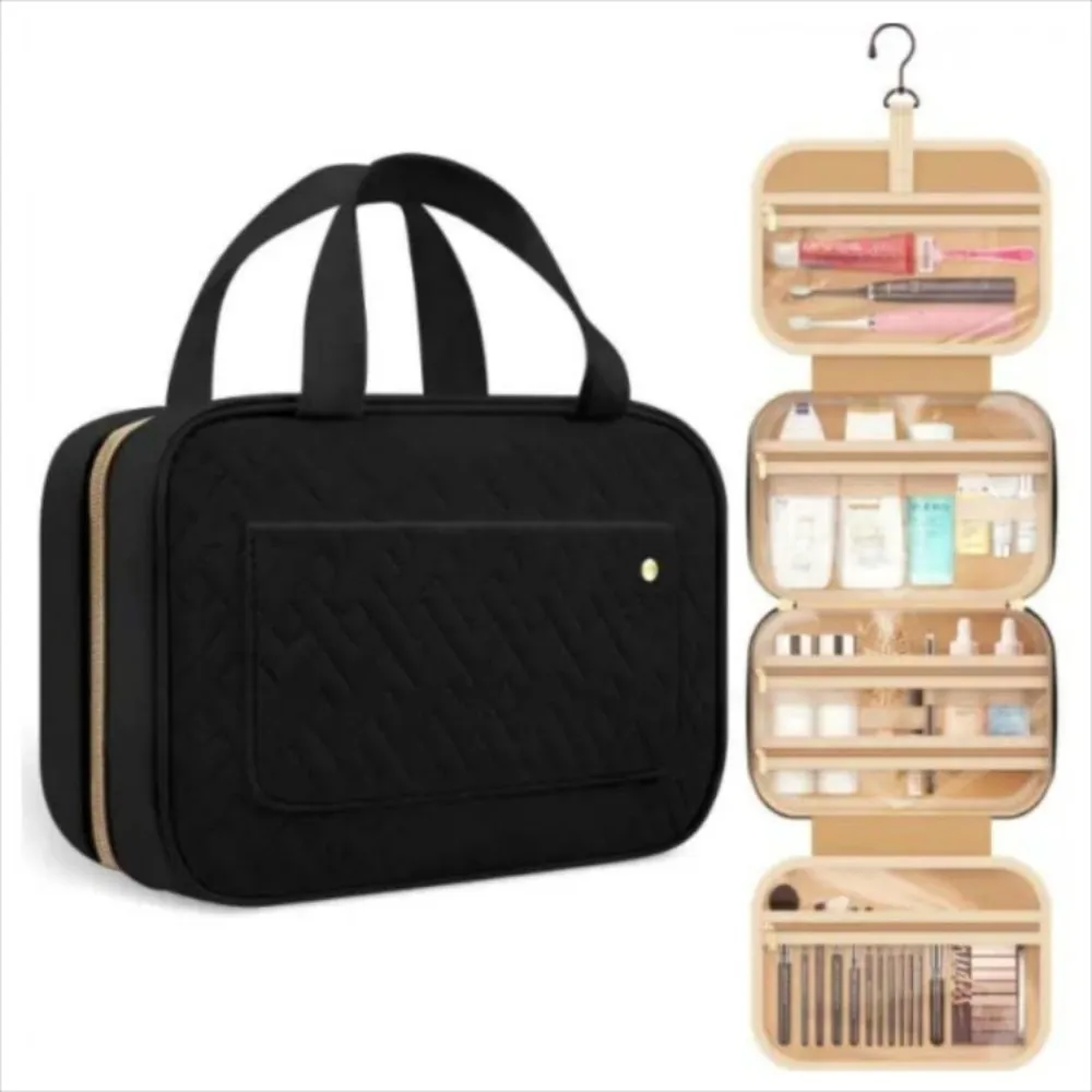 Unisex Waterproof Travel Makeup Bag Foldable Organizer Hanging Toiletry Bag Multipocket Design Large Capacity Cosmetic Case Men