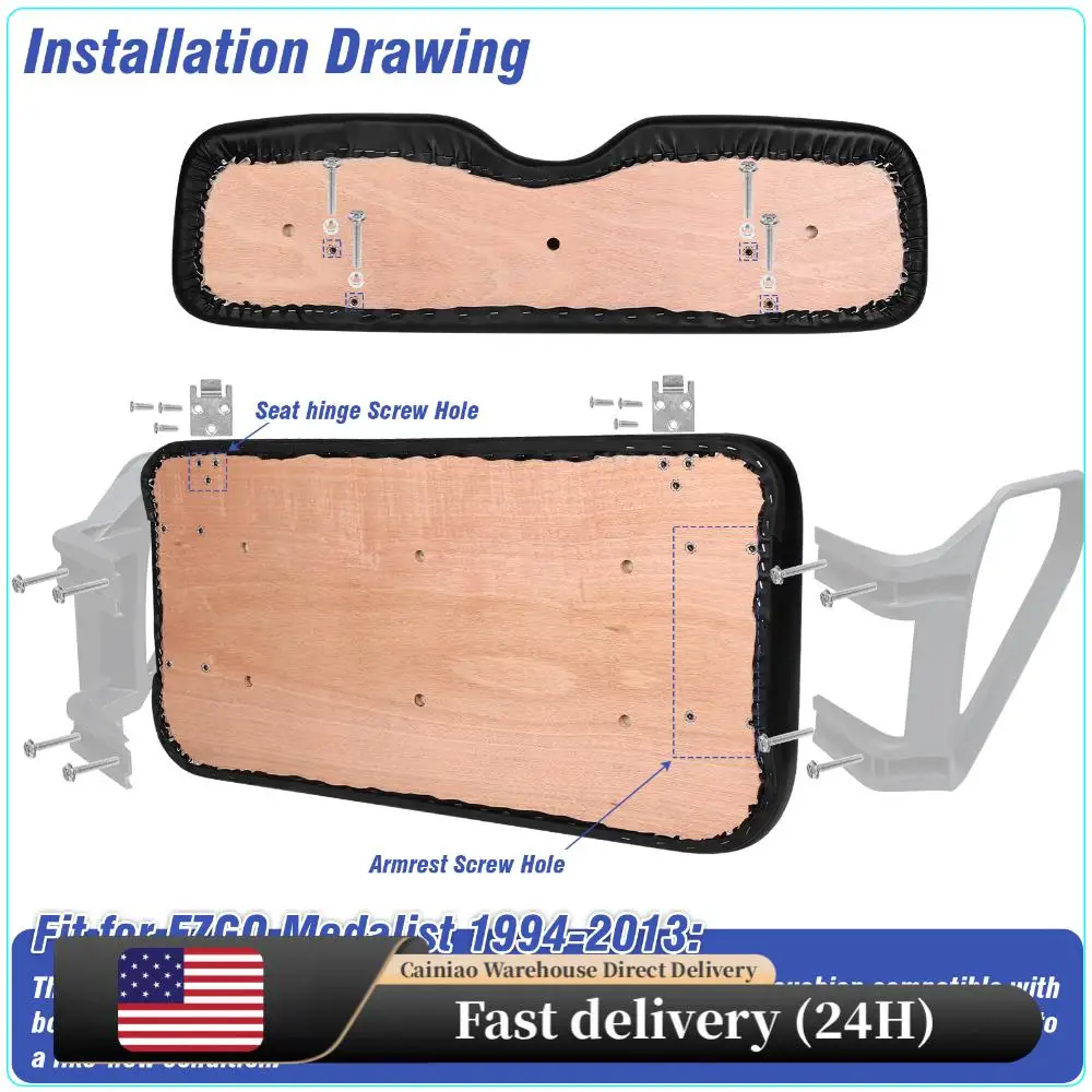 

Golf Cart Front Seat Cushion Set for EZGO Medalist TXT 1994-2013 Models (Black)