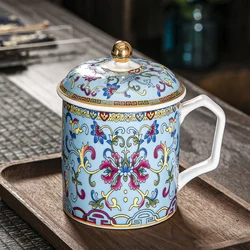 Luxury Porcelain Tea Cup Enamel Vine Flower 450ml Sky Blue Chinese Jingdezhen Ceramics Coffee Mug Golden Teacup Loose Leaf Tea