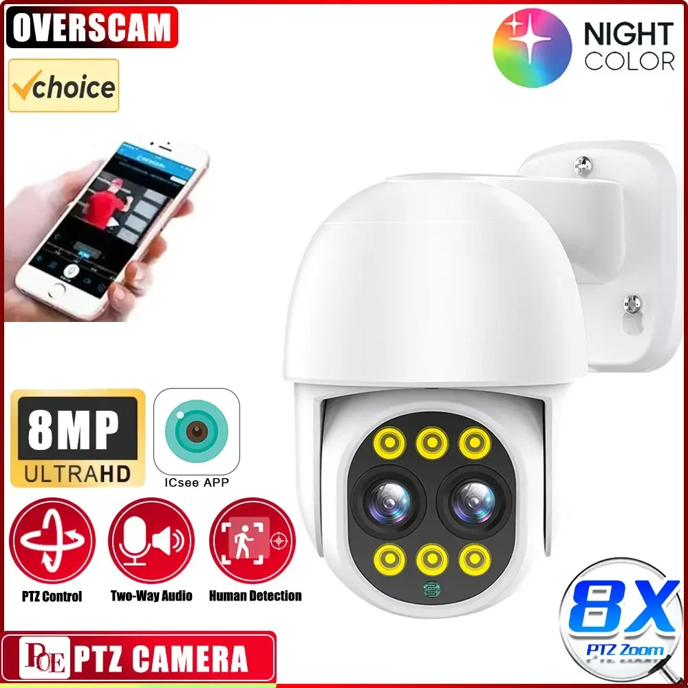 

8MP 4K Dual Lens POE IP Camera PTZ 8X PTZ Zoom Smart Home 360° Wired Video Surveillance IP Camera Human Detection CCTV ICsee XMe