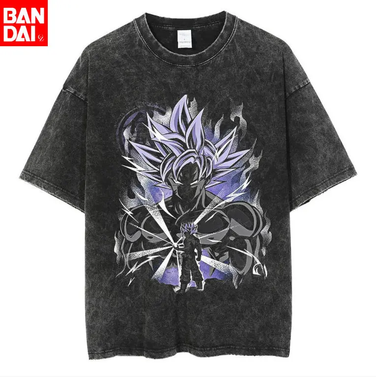 

Dragon Ball Z Goku Super Saiyan Battle Damaged Vintage Washed T Shirt 2026 Summer Oversized Streetwear Graphic Tee for Men Women