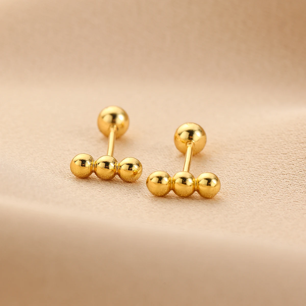 Simple Gold Silver Color Different Shapes Stud Earrings for Women Blocks Bead Crown Moon Screw-Back Ear Piercing Jewely Gifts