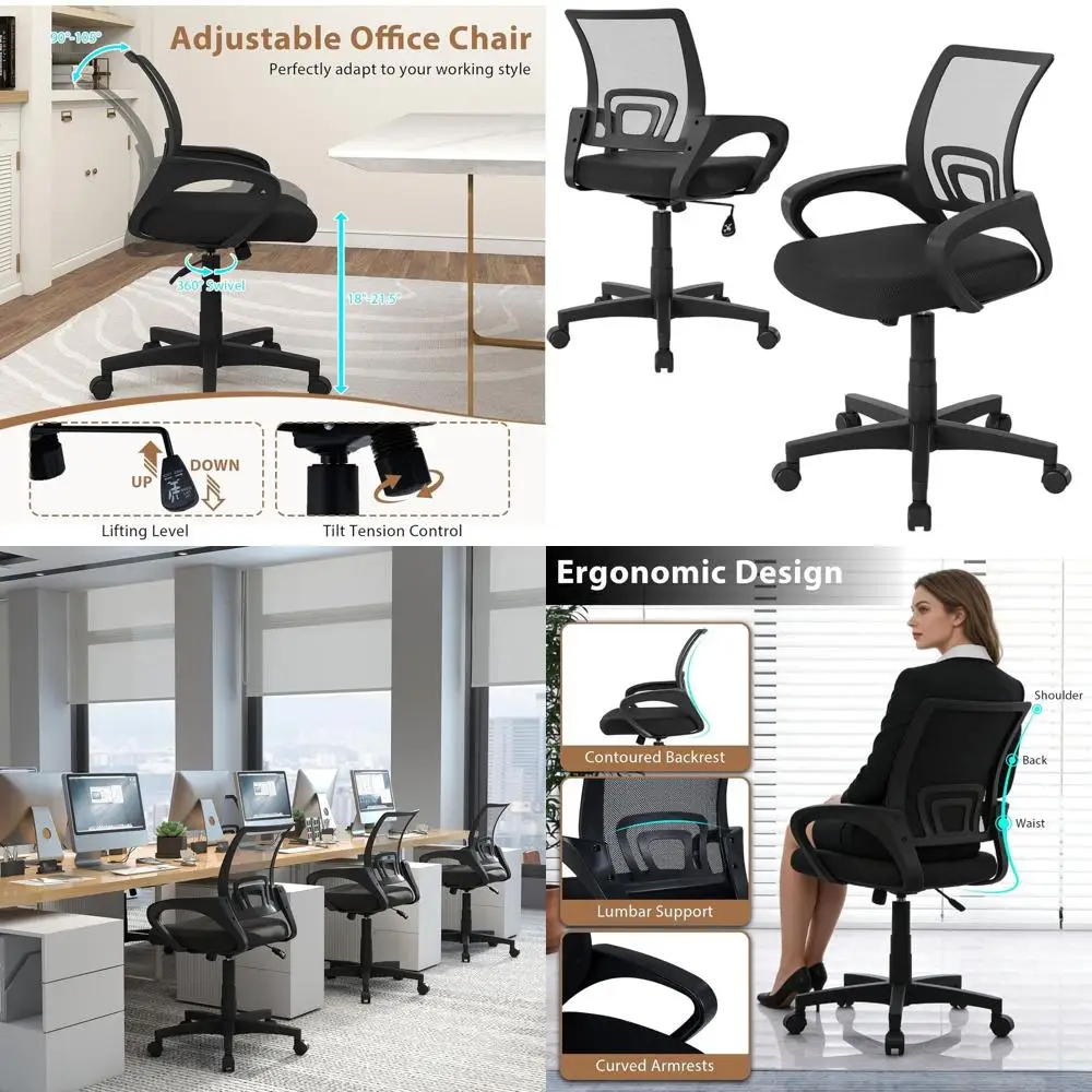 

Ergonomic High-Back Swivel Chair with Lumbar Support, Adjustable Armrests and Casters for Home Office and Study, Black