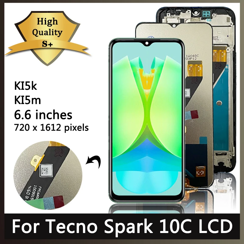 6.6''inch For Tecno Spark 10C LCD KI5k KI5m Display Touch Screen Replacement Digitizer Assembly Spark10C 10 C Display Frame