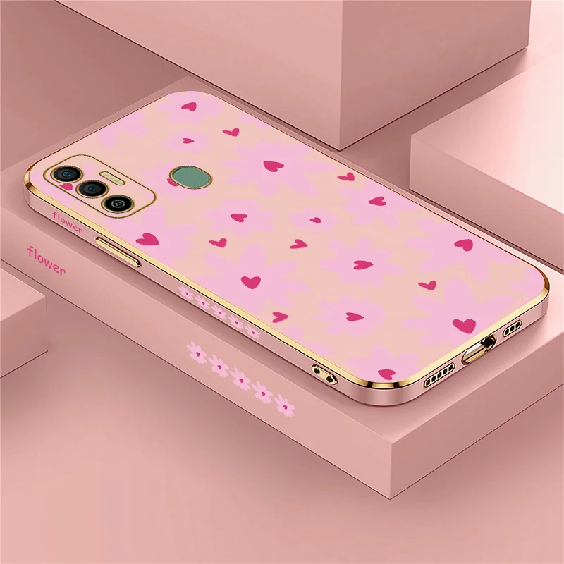 Printed Phone Case For Tecno Spark 10 20C 8C 8 7T 6 Air 5 Pro GO 2020 2021 2023 2024 Soft Pink Flower Back Cover Capas