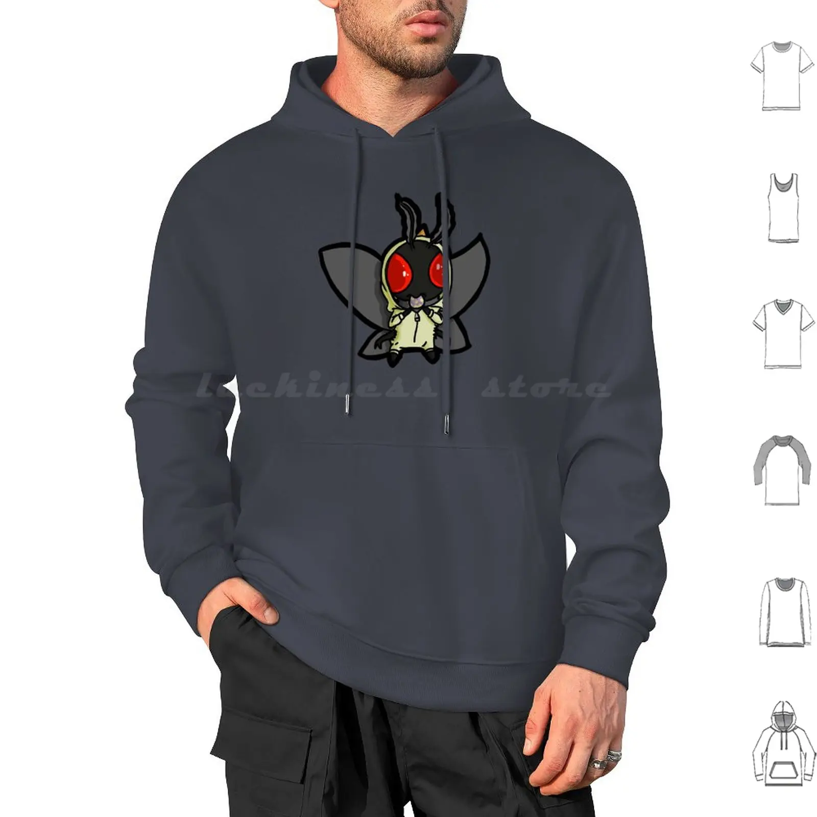 Easter Mothman Chibi In Yellow Chicken Onesie Hoodie cotton Long Sleeve Mothman Cryptid Chibi Chibi Mothman Cute Moth Cryptids