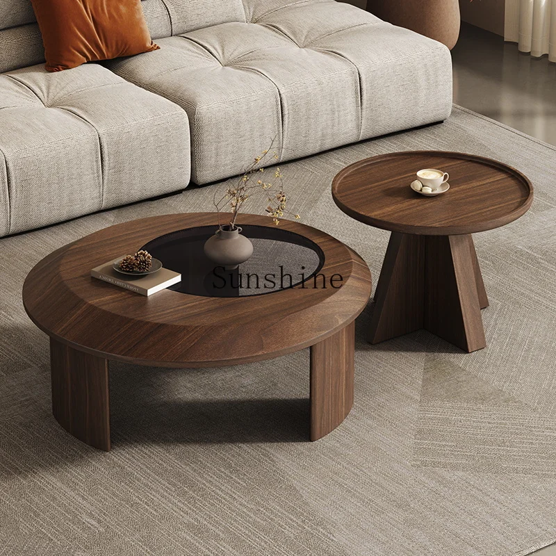 

Medieval walnut irregular round coffee table simple small apartment household